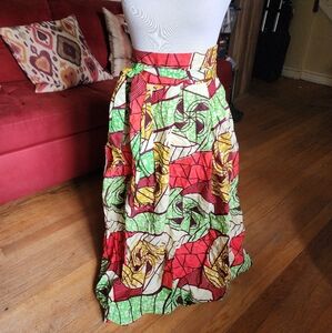 Grass-Fields Custom Vibrant Red & Green Maxi Skirt Zipper Closure & Waist Tie